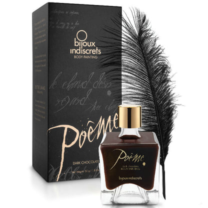 Frasco de tinta comestível BIJOUX Poeme sabor chocolate preto com caneta aplicadora para jogos eróticos