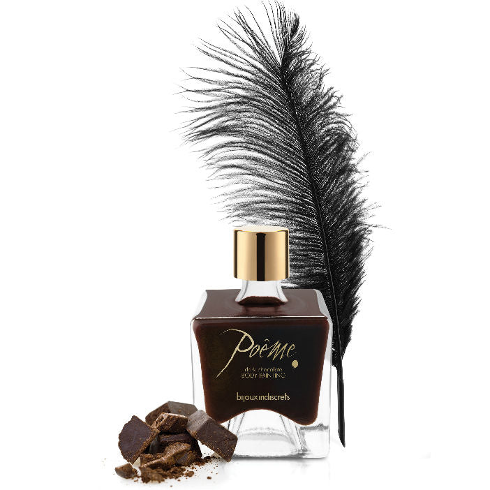 Frasco de tinta comestível BIJOUX Poeme sabor chocolate preto com caneta aplicadora para jogos eróticos