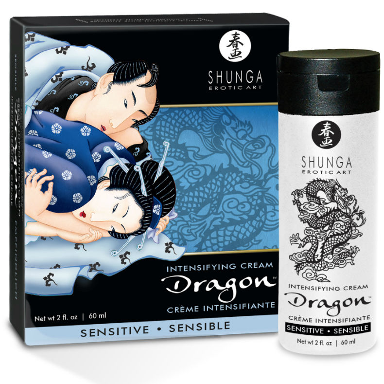 Embalagem do SHUNGA Creme Sensível Dragon Hot & Cold para Casais 60ml, mostrando o design e as características do produto.