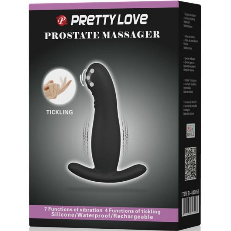 Close-up do Massageador de Próstata PRETTY LOVE com Vibração e Ticking, mostrando seu design ergonômico e material de silicone.