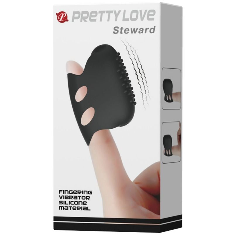 PRETTY LOVE Dedal de Vibração Texturizado Preto, design ergonómico para estimulação manual.