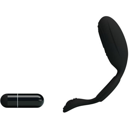 Anel vibrador PRETTY LOVE Ethel com estimulador clitoriano, feito de silicone preto.