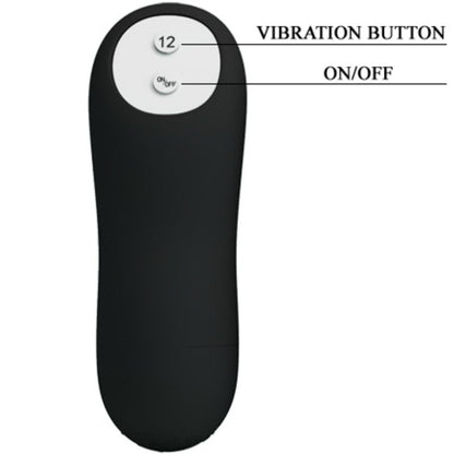 Close-up of the PRETTY LOVE Plug Anal de Silicone com 12 Modos de Vibração mostrando sua textura, forma e controle remoto.