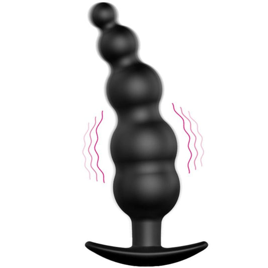 Close-up of the PRETTY LOVE Plug Anal de Silicone com 12 Modos de Vibração mostrando sua textura, forma e controle remoto.