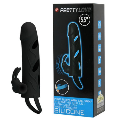 PRETTY LOVE Capa de Silicone Vibratória 14 CM com Estimulador Clitoriano em detalhe, mostrando textura e anel de fixação.