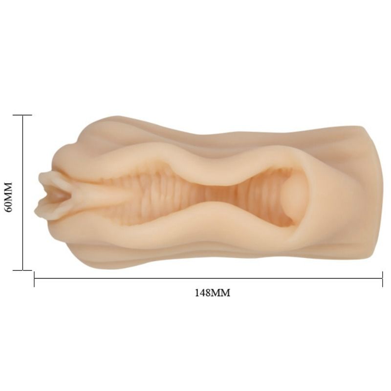 Mini Masturbador Masculino BAILE com design de lábios vaginais e túnel texturizado para uma experiência realista.