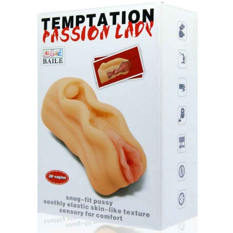 Mini Masturbador Masculino BAILE com design de lábios vaginais e túnel texturizado para uma experiência realista.