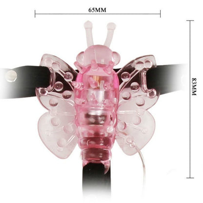Imagem do BAILE Arnês Vibrante com Borboleta de Múltiplas Velocidades, mostrando o arnês preto e a borboleta vibrante rosa.