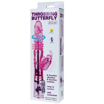 Vibrador Baile Recarregável com rotação e estimulador de borboleta pulsante, em silicone.