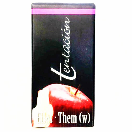 Frasco do TENTACION Elixir de Feromônio Lésbico 7ml, com sua espátula de aplicação, sobre fundo neutro.