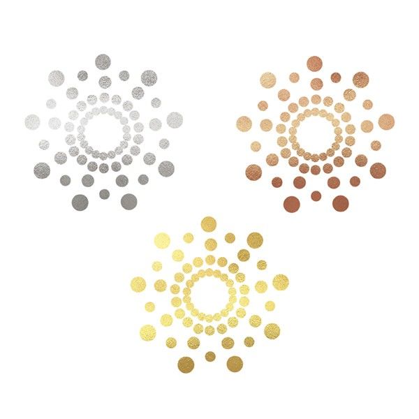 Decorações temporárias de pele BIJOUX Mimi com 3 pares metálicos (ouro, prata e bronze) para realce corporal.