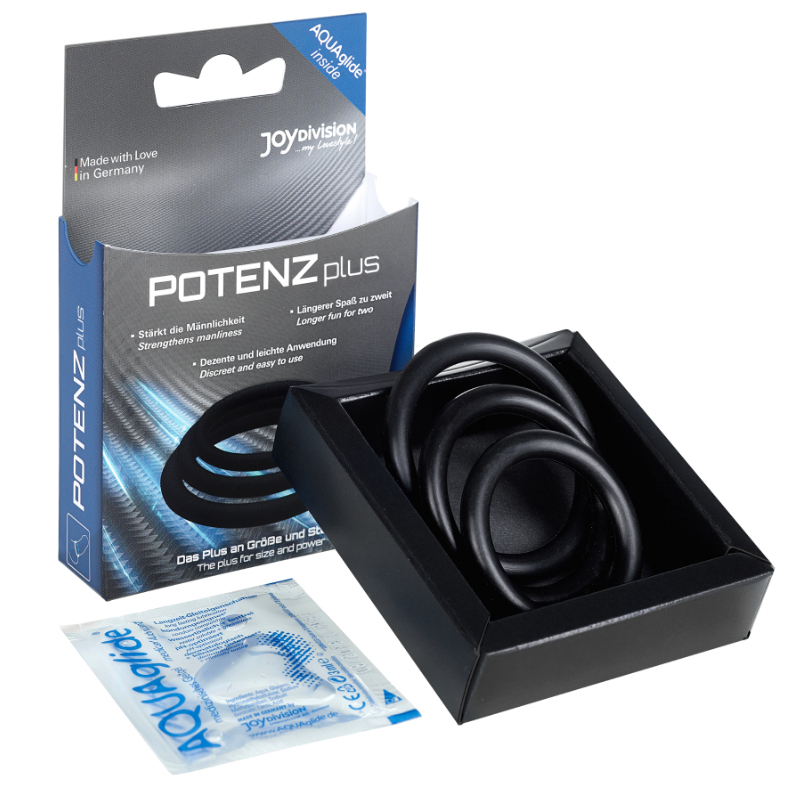 Anillo para Pene POTENZDUO - Plus Conjunto de 3 Anillos Negros - S, M, L