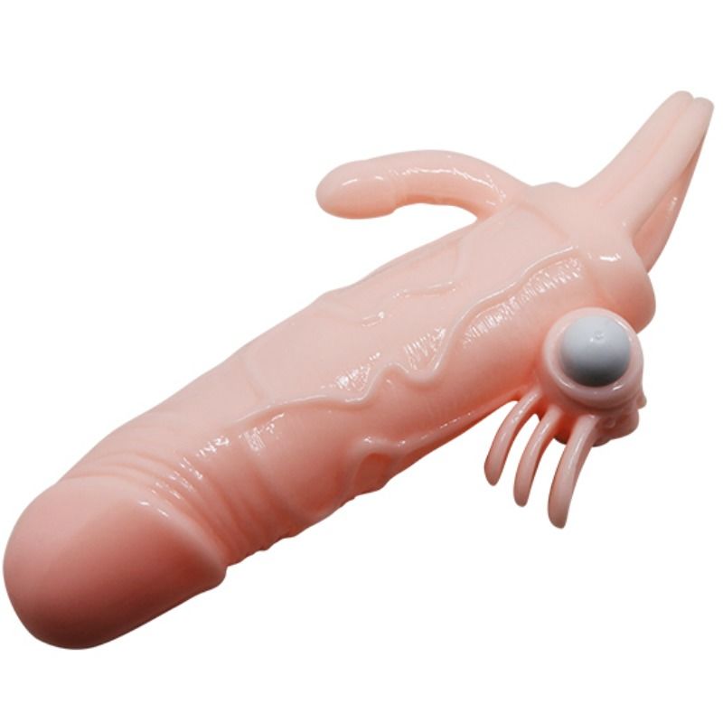 Capa para pénis BAILE Brave Man com estimulação clitoriana e anal, mostrando detalhes realistas e anel de retenção.