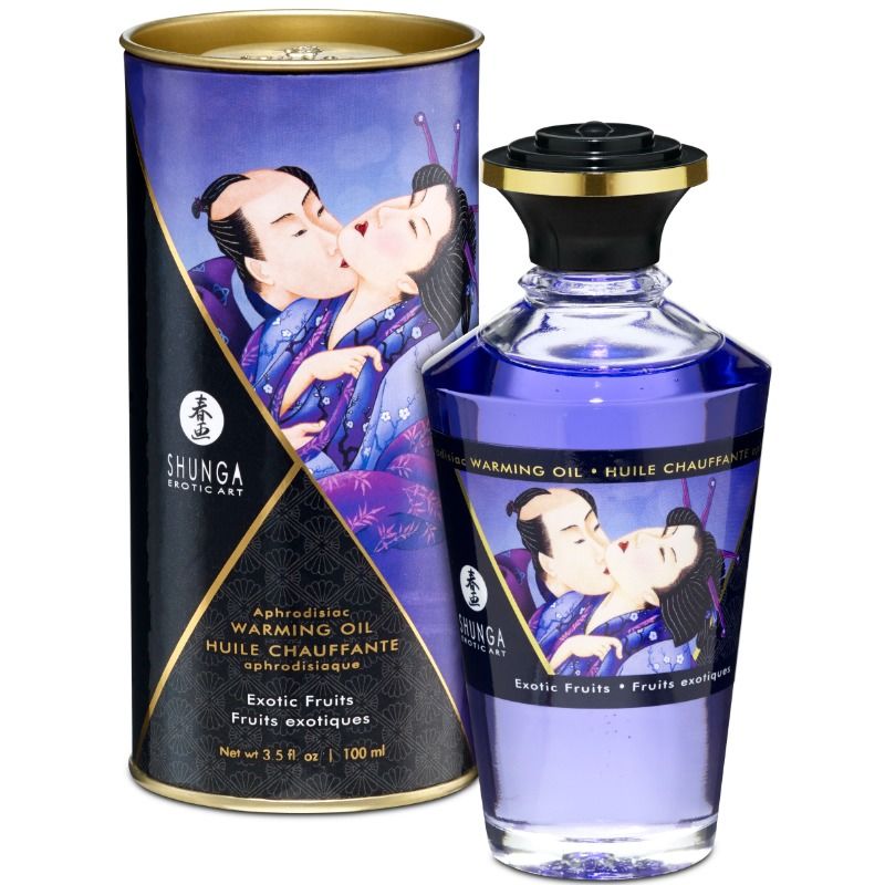 Embalagem do Óleo de Massagem SHUNGA Efeito Calor Sabor Frutas Exóticas 100 ML