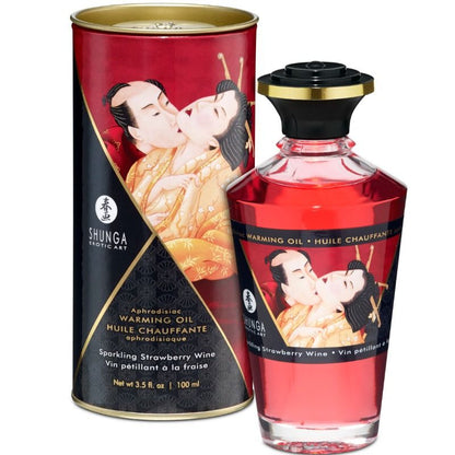 Shunga Óleo de Massagem com Efeito Calor Morangos e Cava 100ml, para massagens sensuais e estimulantes.