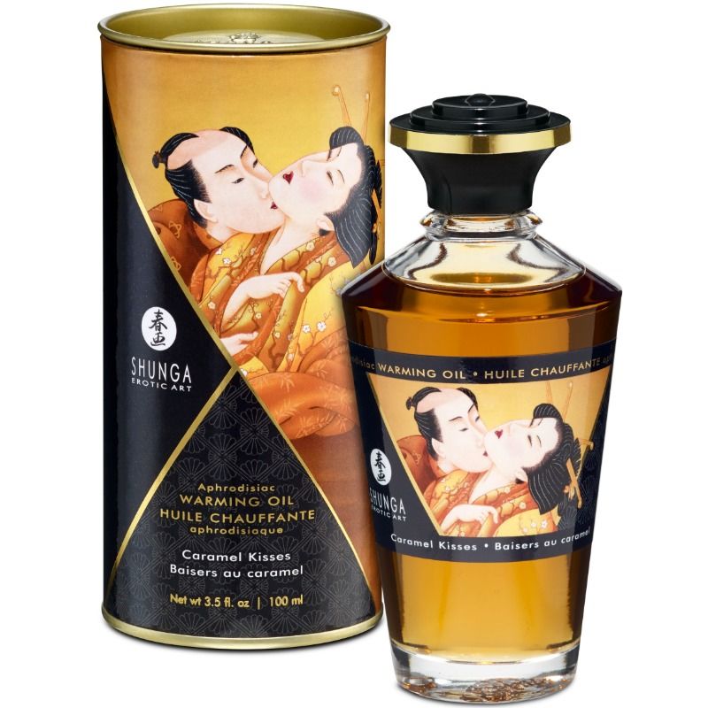 SHUNGA Óleo de Massagem Efeito Calor Sabor Caramelo 100ml para massagens sensuais.