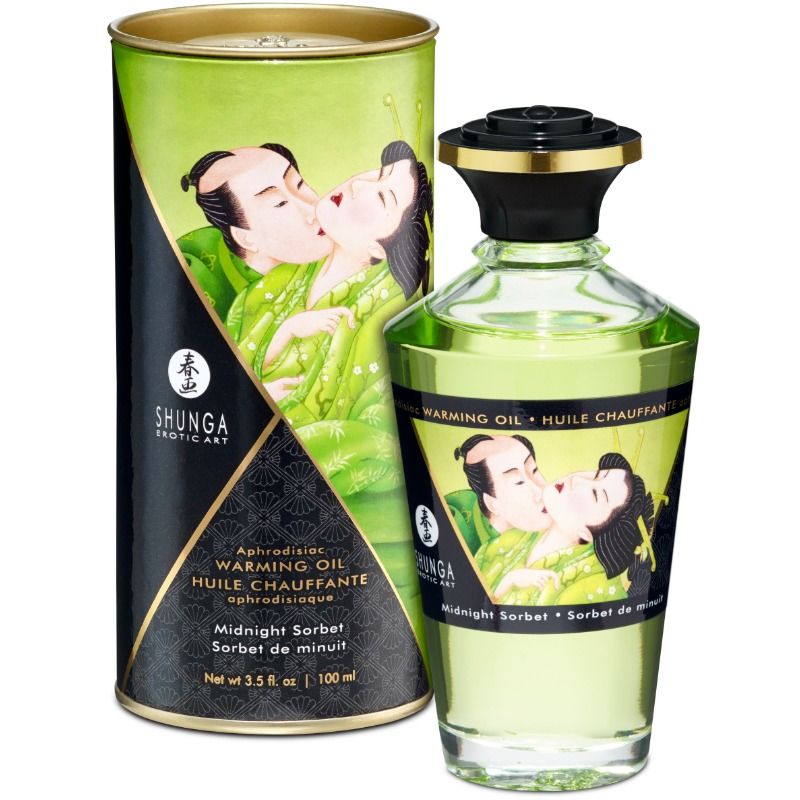 Frasco de óleo de massagem SHUNGA Efeito Calor Sabor Sorvete da Meia-Noite 100 ML.