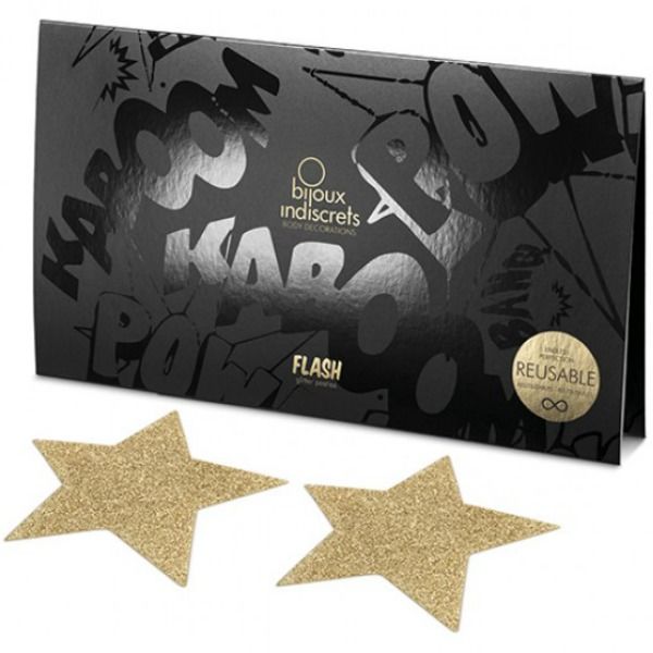 Cobre Mamilos BIJOUX - INDISCRETS Flash Golden Star autoadesivos com brilho deslumbrante.