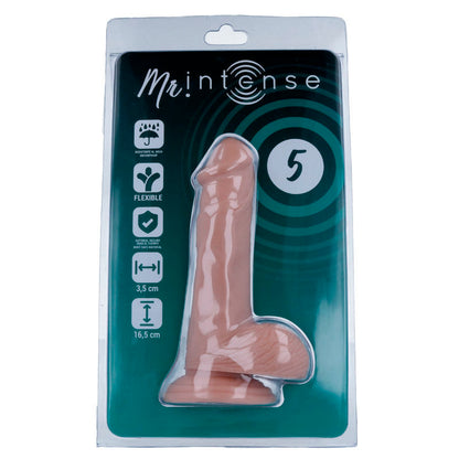 Close-up do MR INTENSE Dildo Realista 16.5 cm x 3.5 cm, mostrando a textura suave e forma ergonómica.
