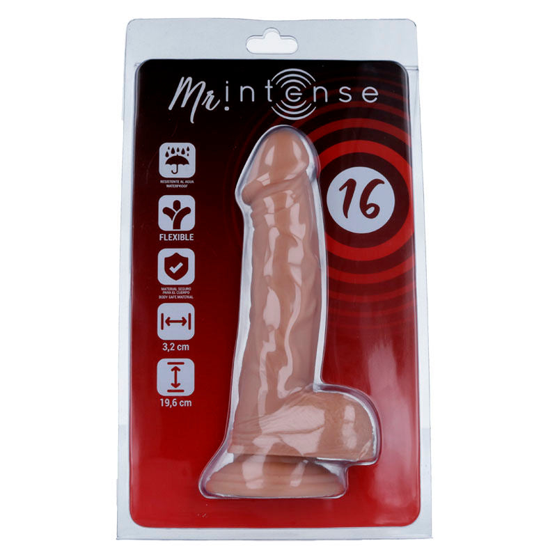 Close-up do Dildo Realista MR INTENSE com Ventosa 19.6cm, mostrando a sua textura suave e forma anatómica.