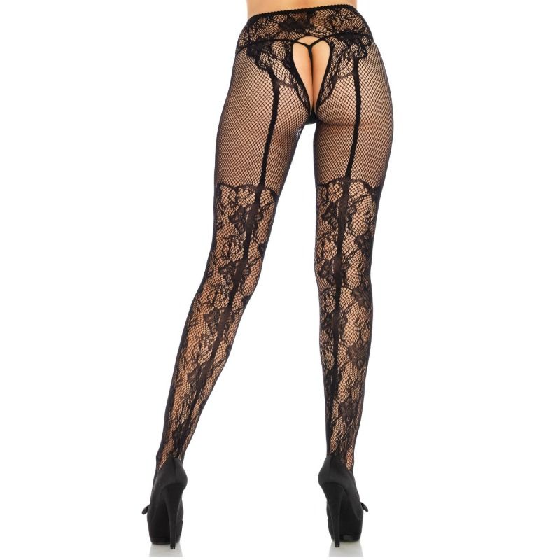 LEG AVENUE - DISEÑO DE MEDIA FLOR, GIRO SIN ENTREPIERNA, TALLA ÚNICA