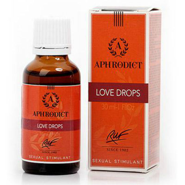 Frasco de RUF Afrodict Love Drops, um estimulante sexual natural com plantas afrodisíacas.
