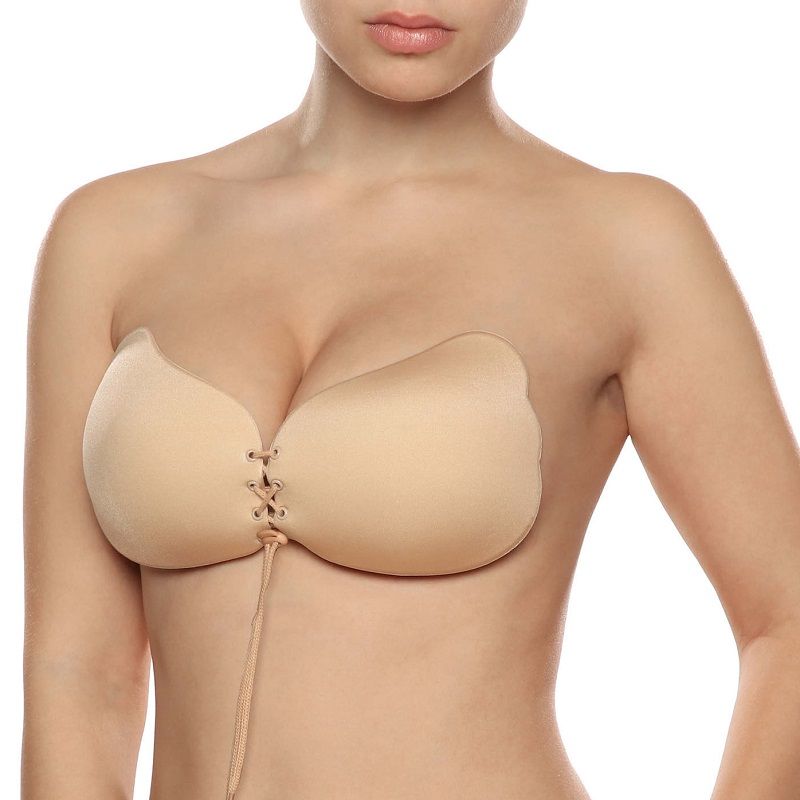 Sutiã Adesivo BYE-BRA Lace-It Push-Up em bege, ideal para realçar o decote e usar com roupas sem costas ou alças.