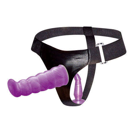 Close-up do Arnês BAILE Strap-On Dupla Penetração G-Point Lilac, mostrando os dois consolos e o design do arnês.