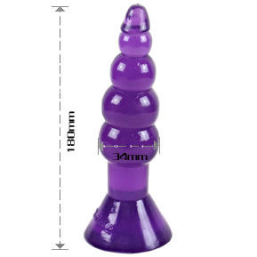 Close-up do Plug Anal BAILE Climax Acontece de Gelatina Ondulado com ventosa, cor lilás.
