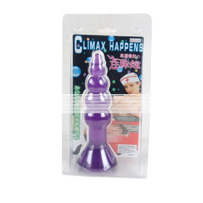 Close-up do Plug Anal BAILE Climax Acontece de Gelatina Ondulado com ventosa, cor lilás.