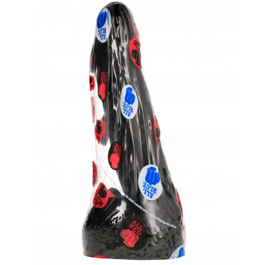 Close-up of the ALL BLACK DILDO Realista 20 CM, showcasing its realistic texture and ergonomic design.