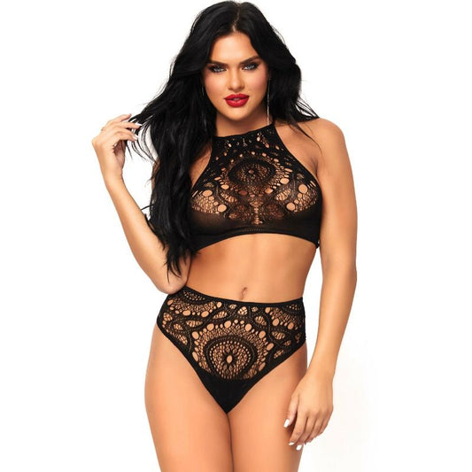 Leg Avenue Conjunto Lingerie 2 Peças Top Cropped e Tanga de Renda