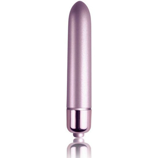 Close-up da Bala Vibrante ROCKS-OFF Toque de Veludo Soft Lilac, mostrando sua textura e design elegante.