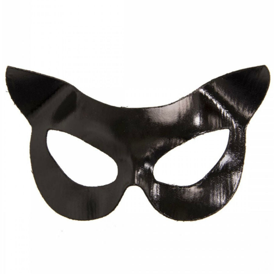 Máscara de gato de vinil preta LEG AVENUE, ideal para roleplay e fantasias.