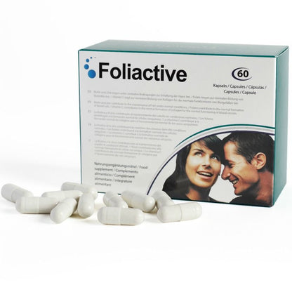 Embalagem do suplemento 500 COSMETICS Foliactive para queda de cabelo com 60 comprimidos