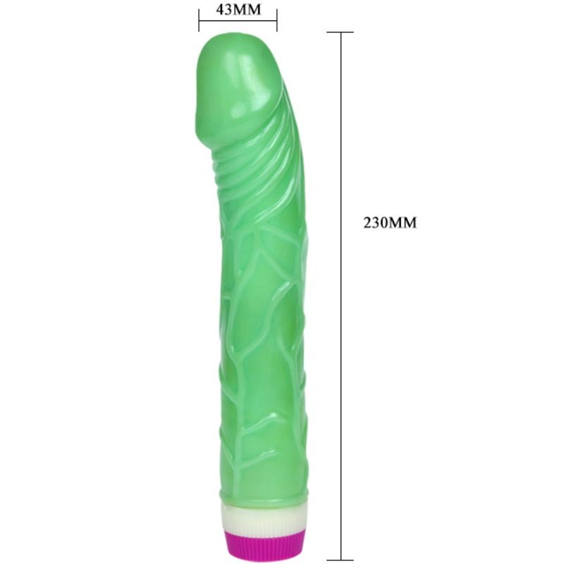 Vibrador realista Baile Waves of Pleasure de 23cm na cor verde, mostrando as suas veias detalhadas e formato ergonómico.