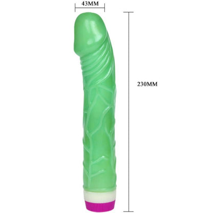Vibrador realista Baile Waves of Pleasure de 23cm na cor verde, mostrando as suas veias detalhadas e formato ergonómico.