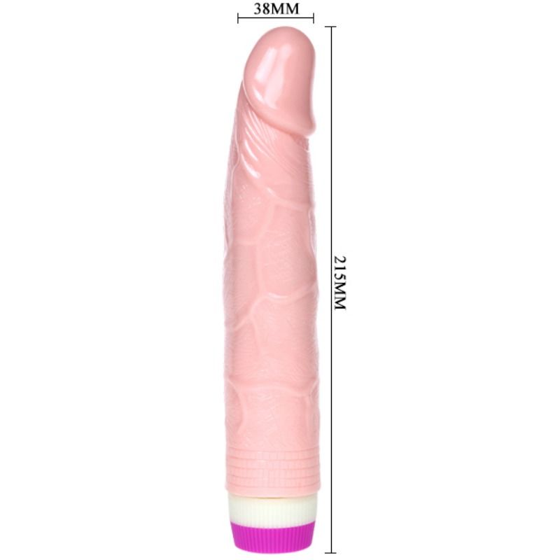 Close-up of the 'BAILE Vibrador Realista para Iniciantes 21.5cm Multivelocidade' showing its texture and features.