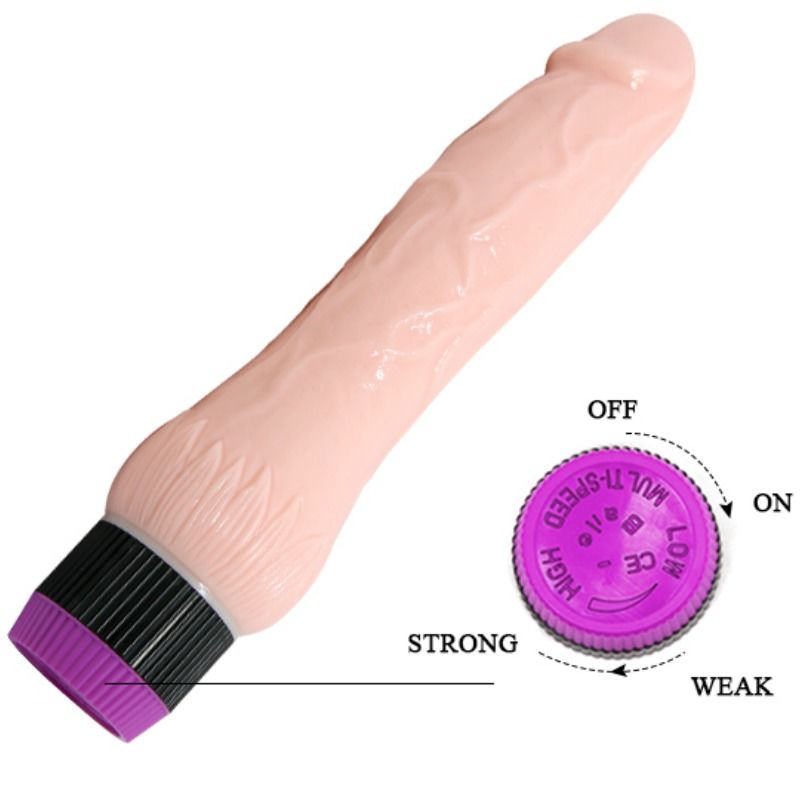 Close-up do Vibrador Realístico Baile Adour Club 22cm, mostrando sua textura macia, veias detalhadas e base larga.
