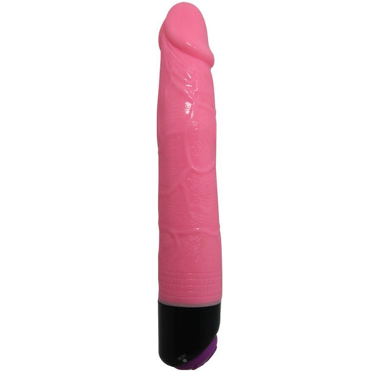 Vibrador Realista Baile Colorido Rosa 23cm com textura suave e veias marcadas.