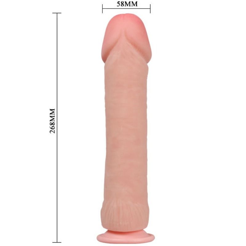 Dildo Realístico BAILE Grande 26 CM com Ventosa, mostrando detalhes de textura e cor de pele.