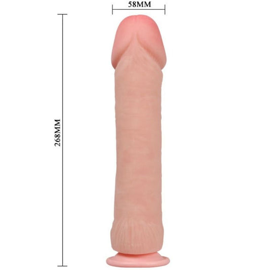 Dildo Realístico BAILE Grande 26 CM com Ventosa, mostrando detalhes de textura e cor de pele.