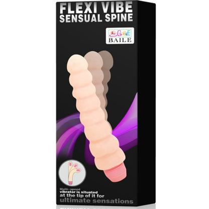 Close-up do Vibrador Anal BAILE Flexi Vibe Sensual Spine 19 cm, mostrando as ondulações e a textura suave.