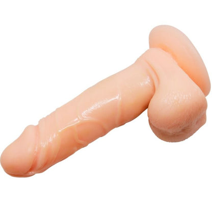 Vibrador realista BAILE PRIME com função vibratória, giratória e controle remoto, destacando sua textura natural e ventosa.