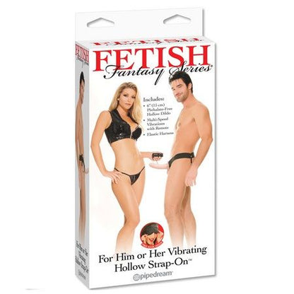 FETISH FANTASY SERIES Arnês Vibrador Oco Para Ele e Ela 14cm, exibindo o design versátil e as características vibratórias.
