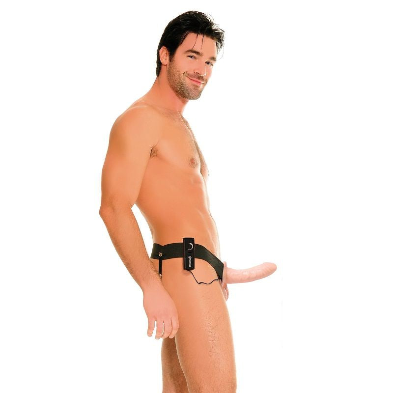 FETISH FANTASY SERIES Arnês Vibrador Oco Para Ele e Ela 14cm, exibindo o design versátil e as características vibratórias.