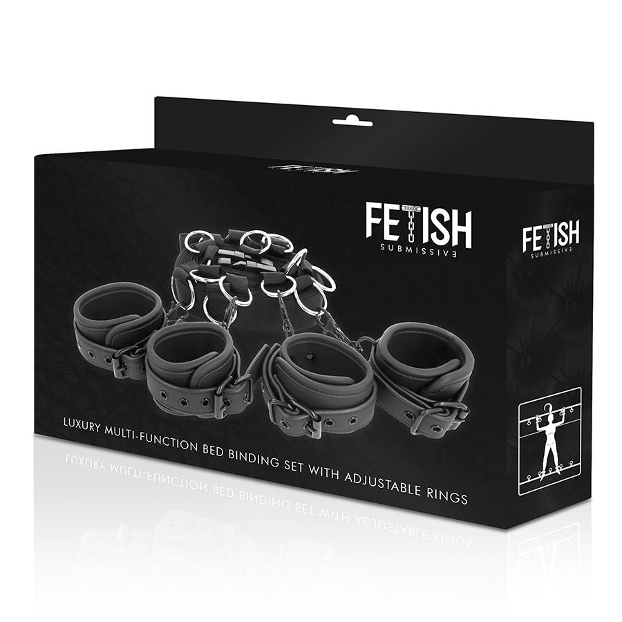 Close-up do Conjunto de Laços de Cama BDSM Luxo FETISH SUBMISSIVE com forro de neoprene e couro vegano.