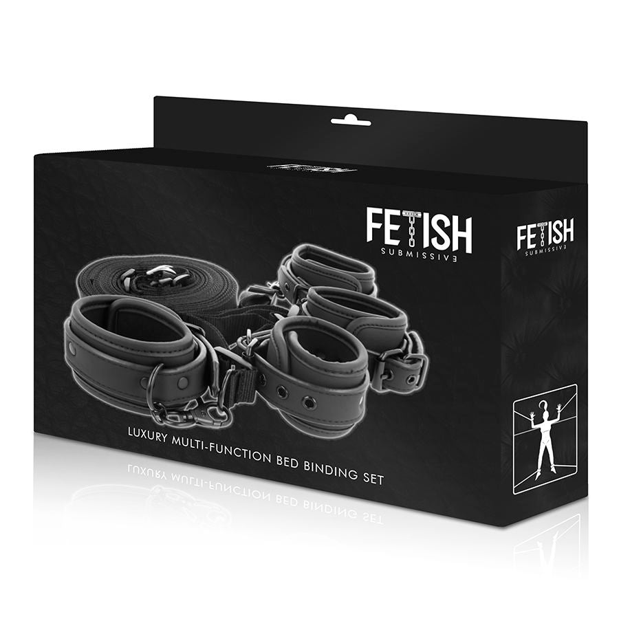 Close-up do Conjunto Fetish Submissive de algemas e amarras com forro de neoprene, destacando os detalhes e materiais.
