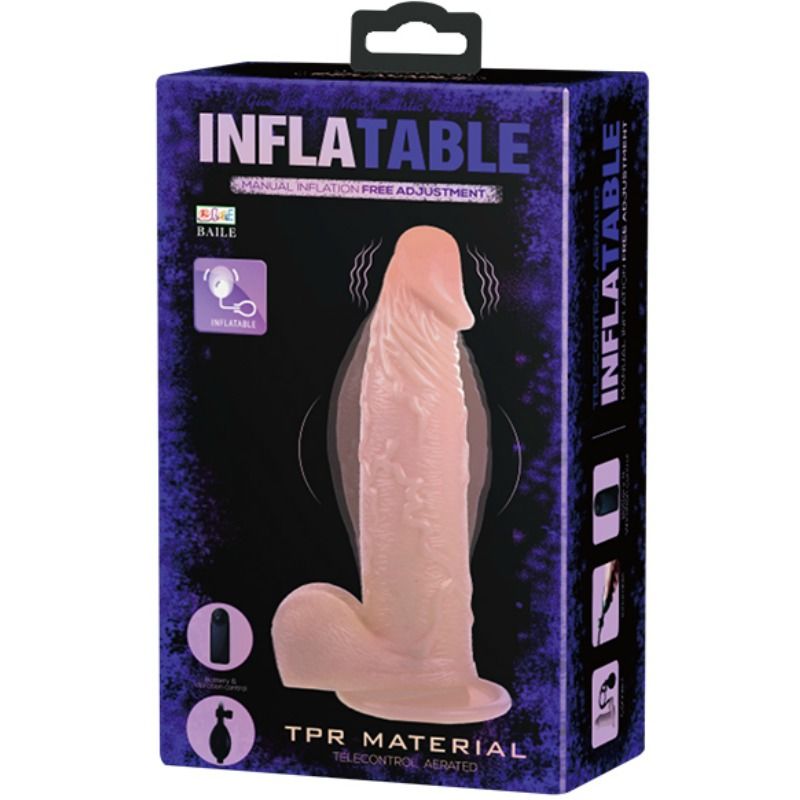 Close-up of the BAILE Dildo Vibrante Inflável Realista com Ventosa showing its texture and features.