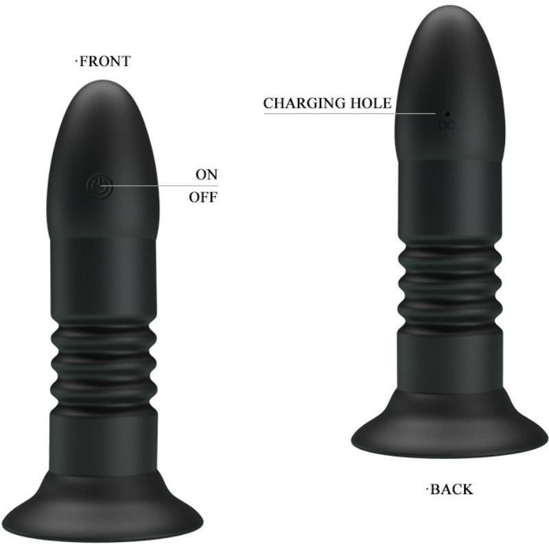 Close-up do Plug Anal Vibratório PRETTY LOVE Magic Jinger, destacando seu design ergonómico, silicone macio e ventosa.